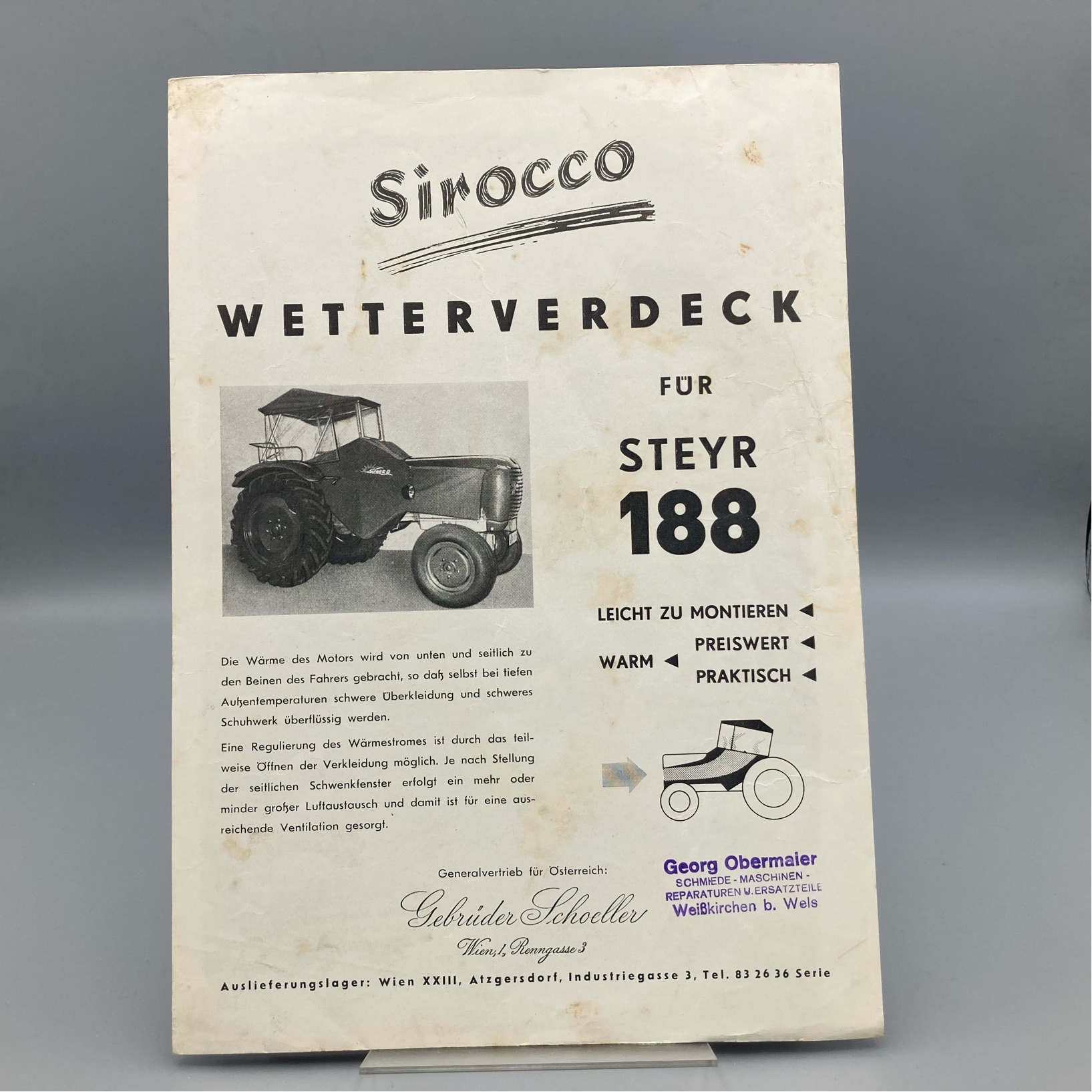 SIROCCO Prospekt Wetterverdeck für Traktor STEYR 188
