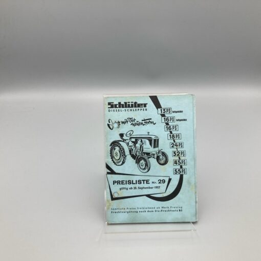 SCHLÜTER Preisliste Nr. 29 Schlepper von 13 - 55 PS, ab Sept. 1957