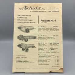 SCHICHT Preisliste Nr. 4 Miststreuer, Dreschmaschinen