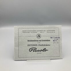 ESTERER Betriebsanleitung u. Ersatzteilliste Feldhäcksler "Piccolo"