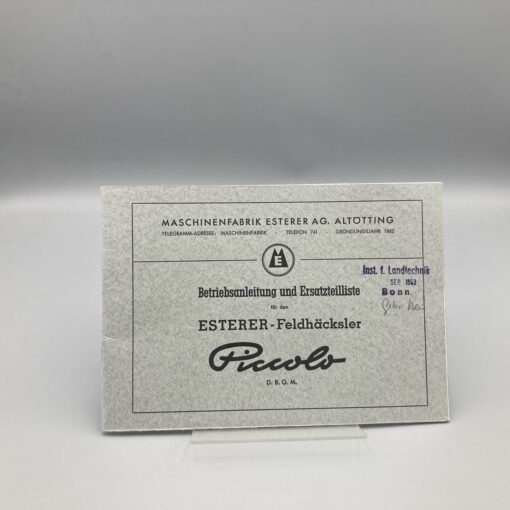 ESTERER Betriebsanleitung u. Ersatzteilliste Feldhäcksler "Piccolo"