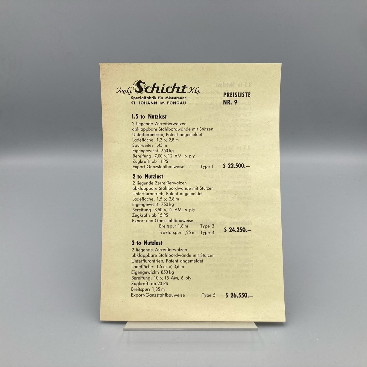 SCHICHT Prospekt u. Preisliste Miststreuer
