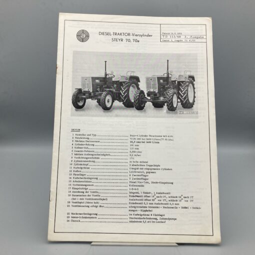 STEYR Technische Daten zu Diesel-Traktor 70/70a