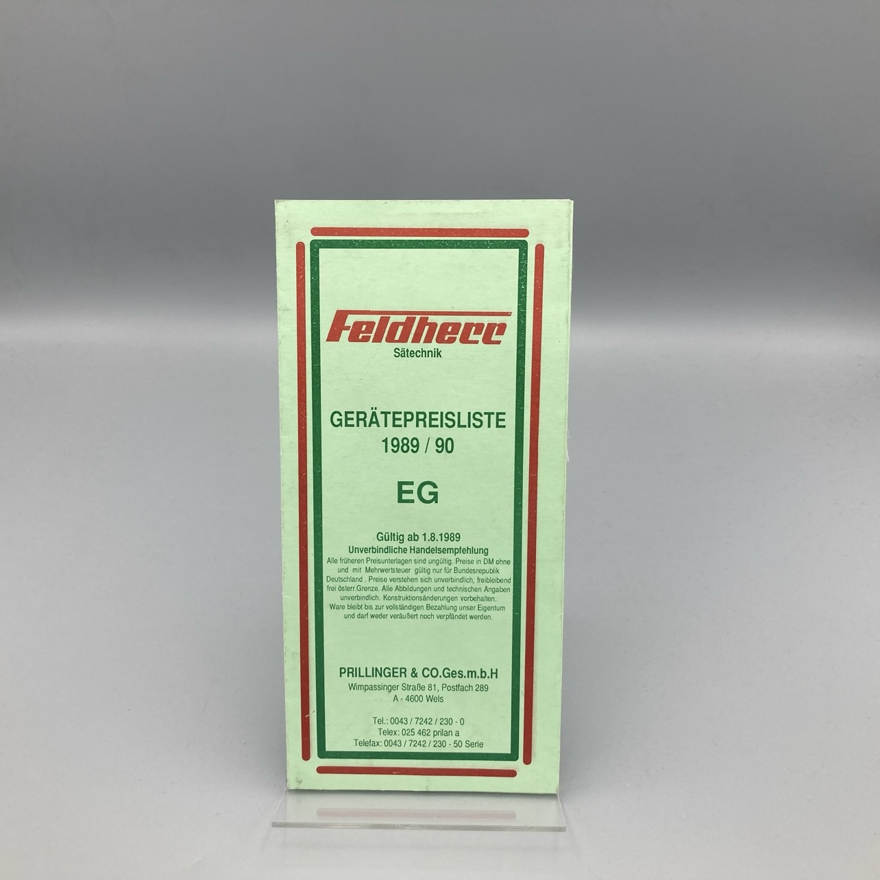 FELDHERR Preisliste Geräteprogramm S1989/90