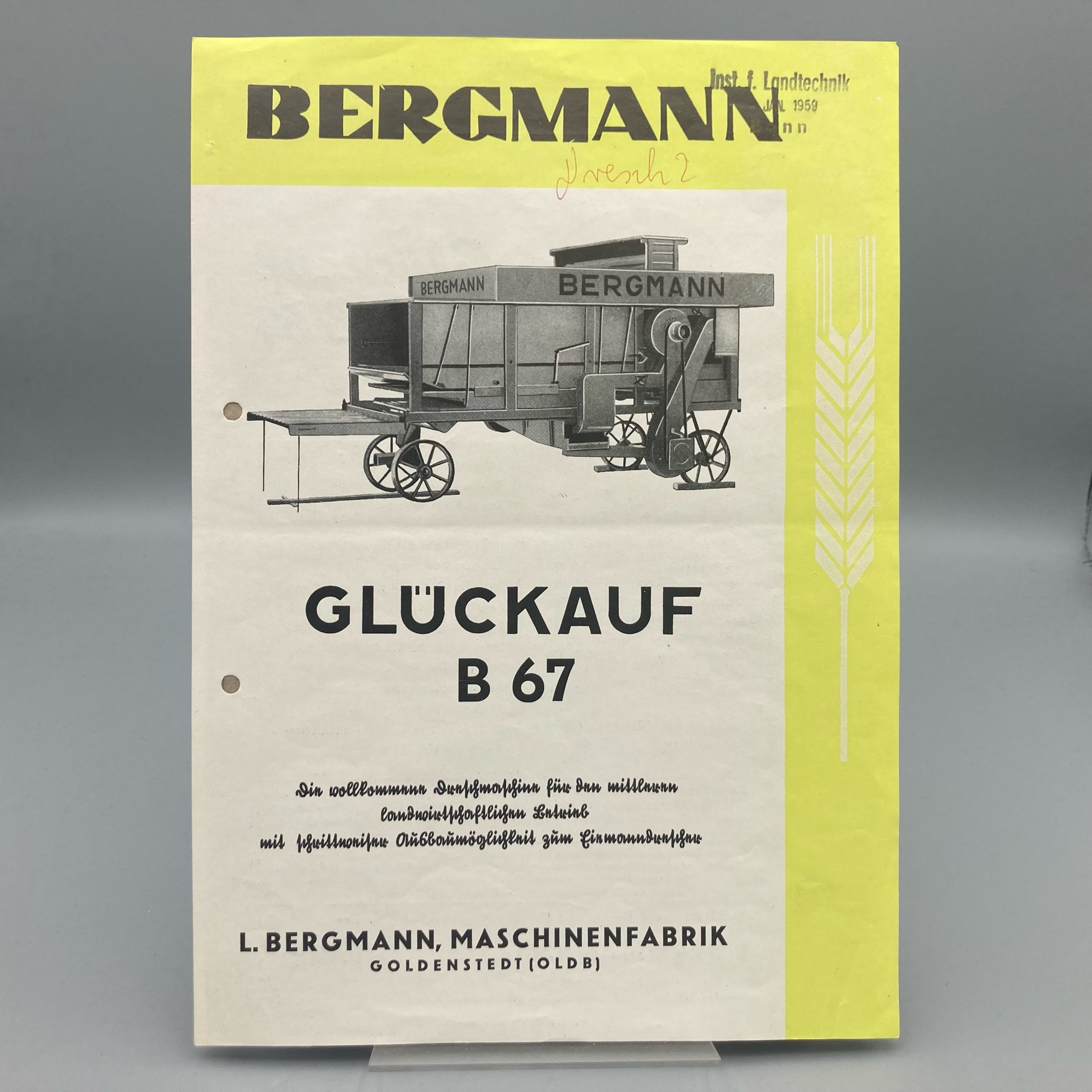 BERGMANN Prospekt Dreschmaschine GLÜCKAUF B67