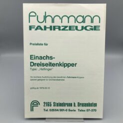 FUHRMANN Preisliste Einachs-Dreiseitenkipper 1979