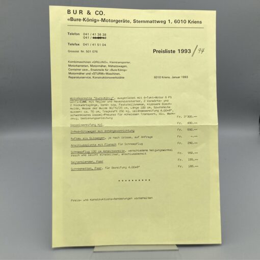BURE-KÖNIG Preisliste Motorgeräte 1993