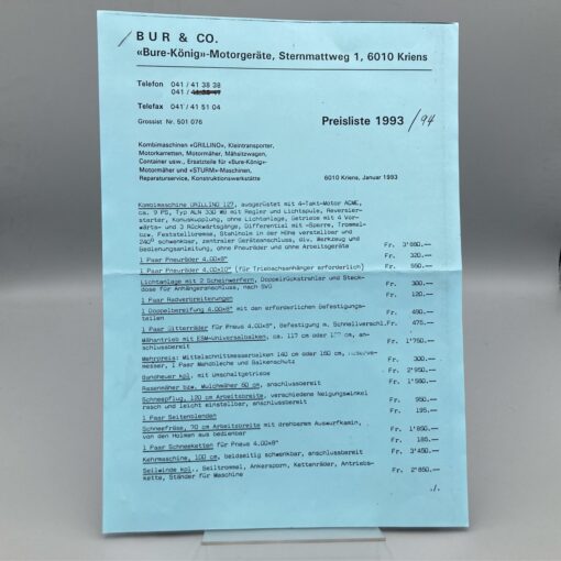 BURE-KÖNIG Preisliste Motorgeräte 1993