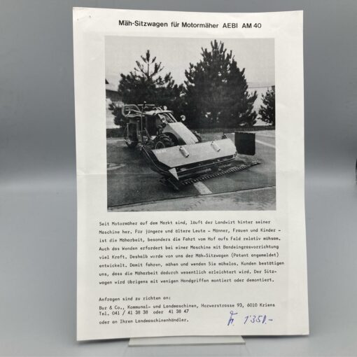 BUR & Co Infoblatt zu Mäh-Sitzwagen für Motormäher AEBI AM40
