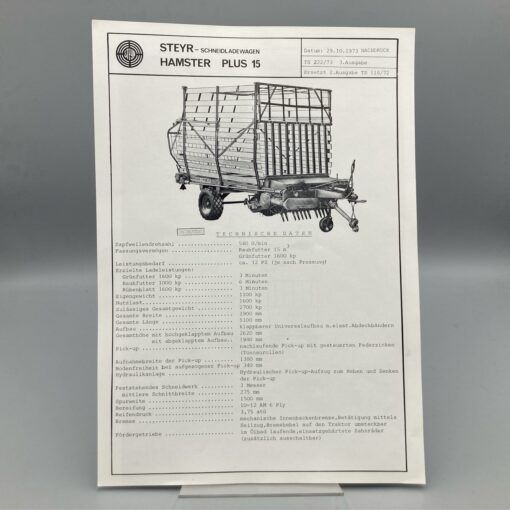STEYR Technische Daten Ladewagen Hamster Plus 15
