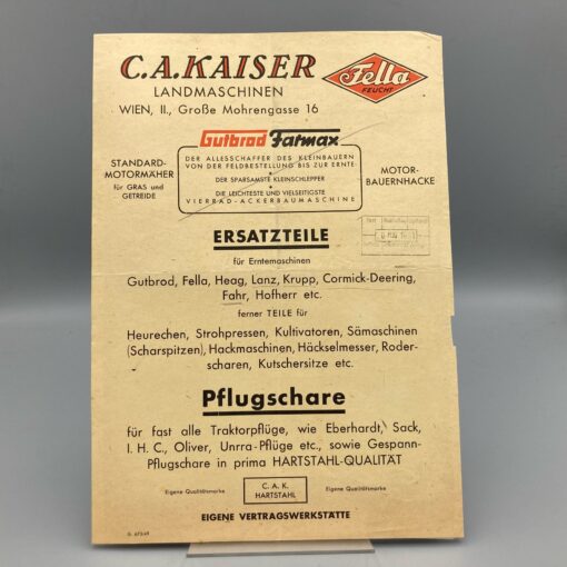 C.A. KAISER FELLA Prospekt Gutbrod Formax Motormäher u. Ersatzteil-, Pflugscharen Programm