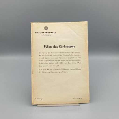 STEYR Einlegeblatt "Füllen des Kühlwassers"