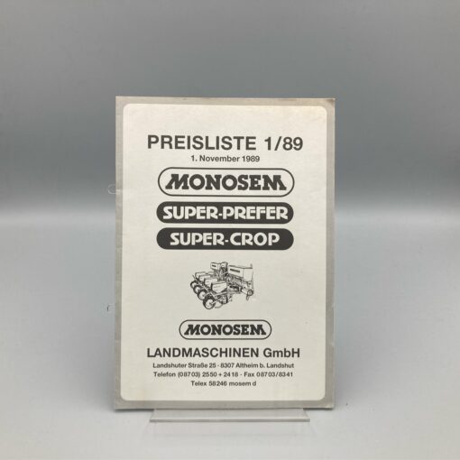MONOSEM Preisliste 1/89 Einzelkornsämaschinen, Pflanzmaschinen, Hackmaschinen