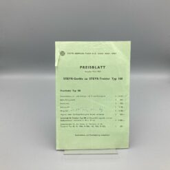 STEYR Prospekt Preisblatt Geräte zu Traktor 188, März 1963