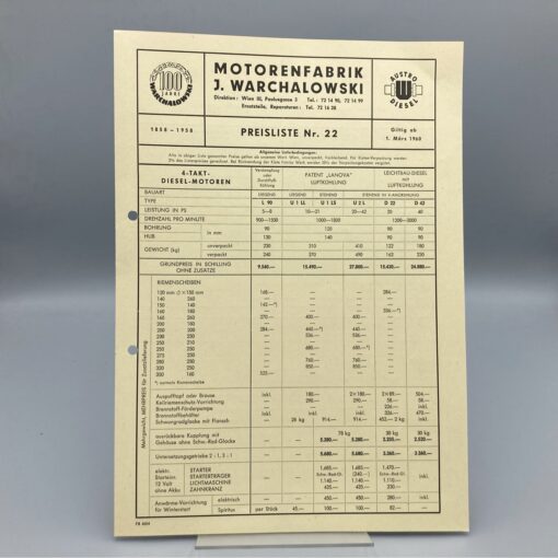 WARCHALOWSKI Preisliste Nr. 22, 03/1960, Motoren/Aggregate/Traktoren