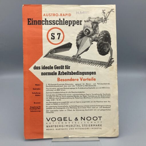 VOGEL & NOOT Prospekt Einachs-Schlepper AUSTRO-RAPID