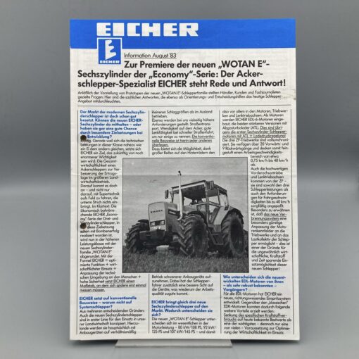 EICHER Prospekt Ackerschlepper Wotan E