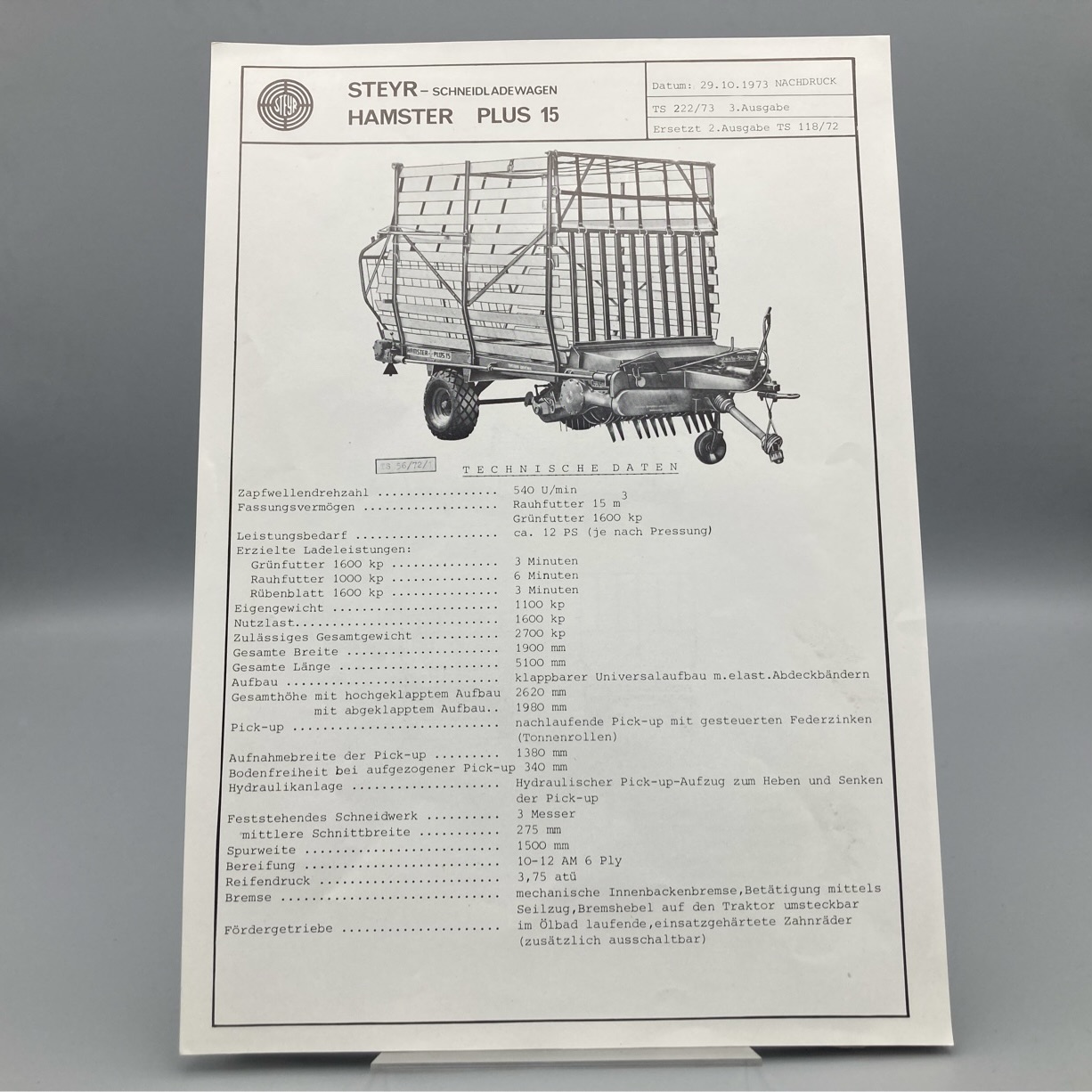 STEYR Technische Daten Ladewagen Hamster Plus 15