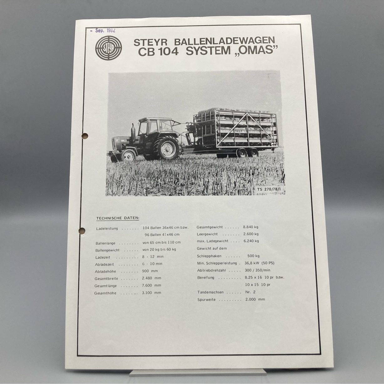 STEYR Technische Daten Ballenladewagen CB104 System "OMAS"