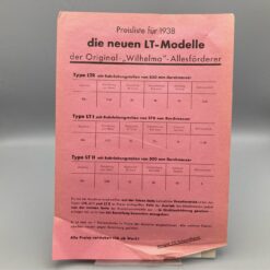 WILHELMA Prospekt/Preisliste 1938 Allesförderer LT-Modelle