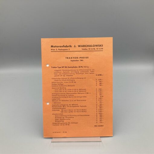 WARCHALOWSKI Traktor-Preisliste 09/1961