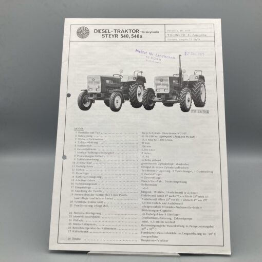 STEYR Technische Daten zu Diesel-Traktor 540/540a