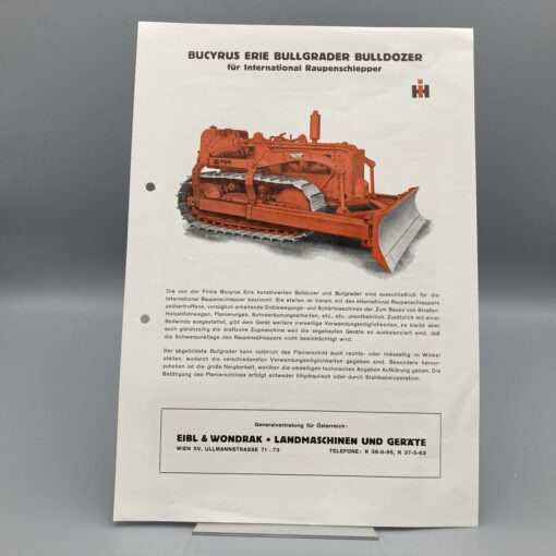 IHC Prospekt Bucyrus Erie Bullgrader Bulldozer für Raupenschlepper