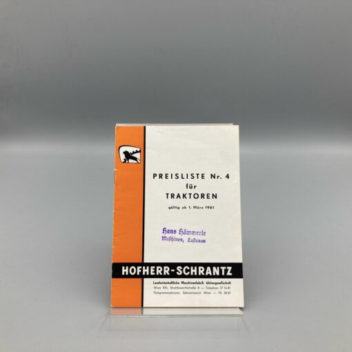 HOFHERR-SCHRANTZ Preisliste Nr. 4 für Traktoren